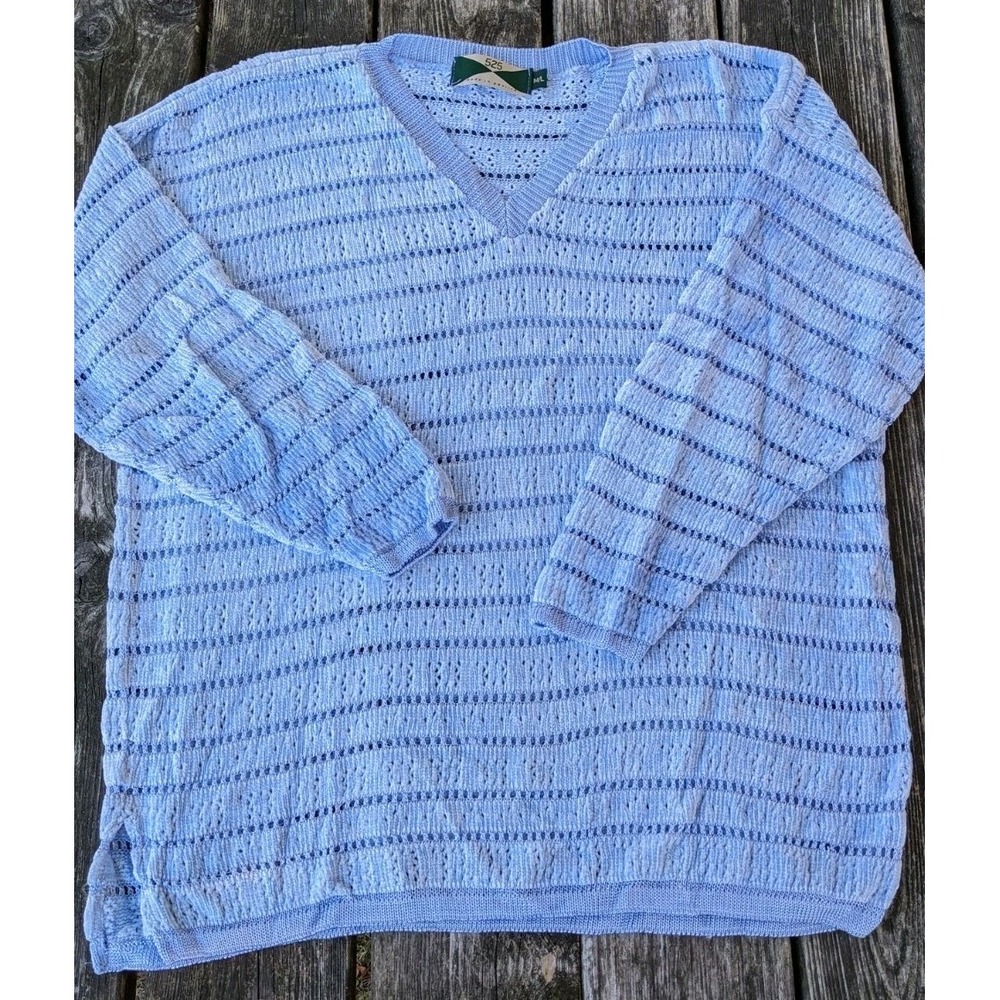 525 America Women's Sweater Periwinkle Blue‎ Size M/L Open Knit Striped Chenille